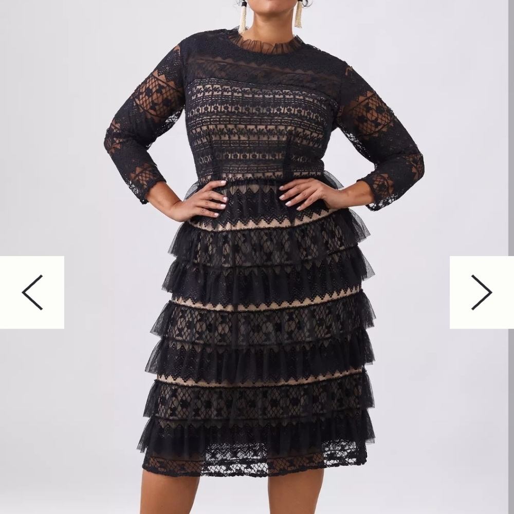 anthropologie forever that girl tan nude black lace mesh lace dress whimsical